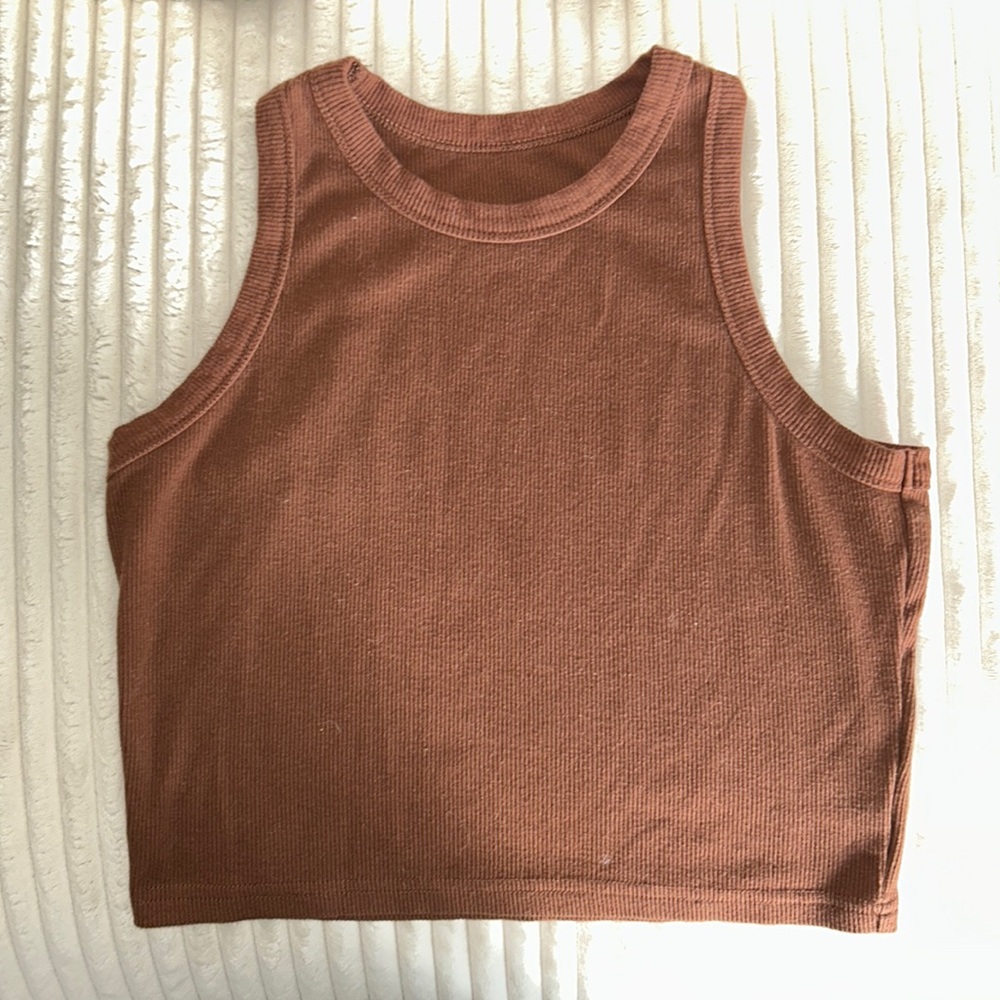 Brown cropped high neck tank